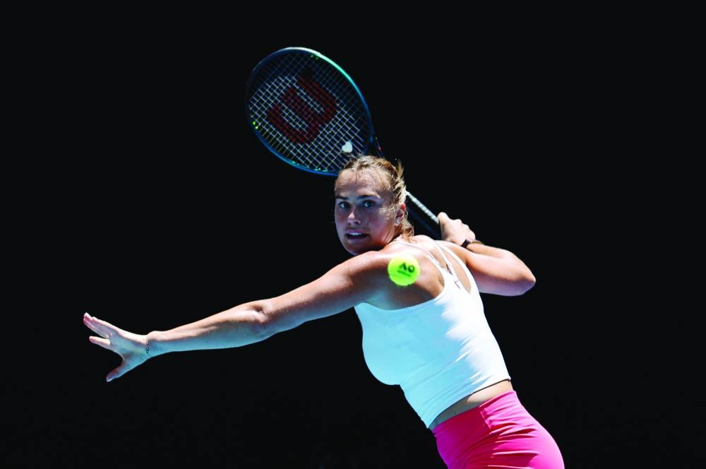 Belarus’ Aryna Sabalenka during a practice session. (Reuters)