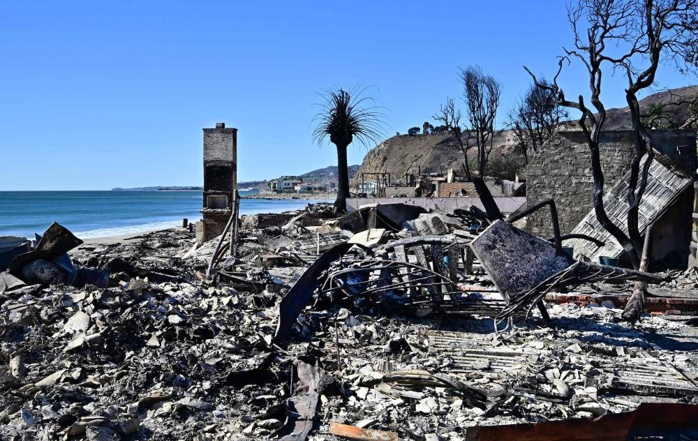 A beachfront property destroyed by the Palisades Fire is seen along Pacific Coast Highway in Malibu, California, on Sunday. AFP