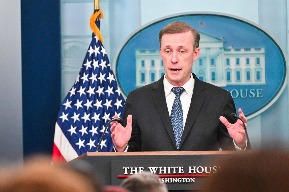US National Security Advisor Jake Sullivan speaks to reporters during a press briefing at the White House Monday.