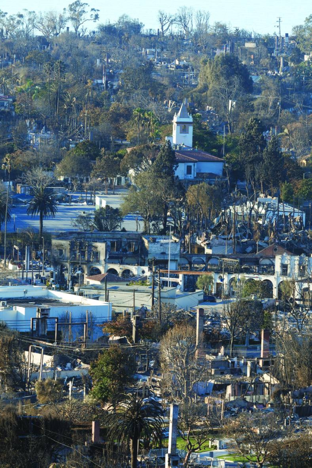 Burned properties following the Palisades Fire at the Pacific Palisades neighbourhood in Los Angeles yesterday. (Reuters)
