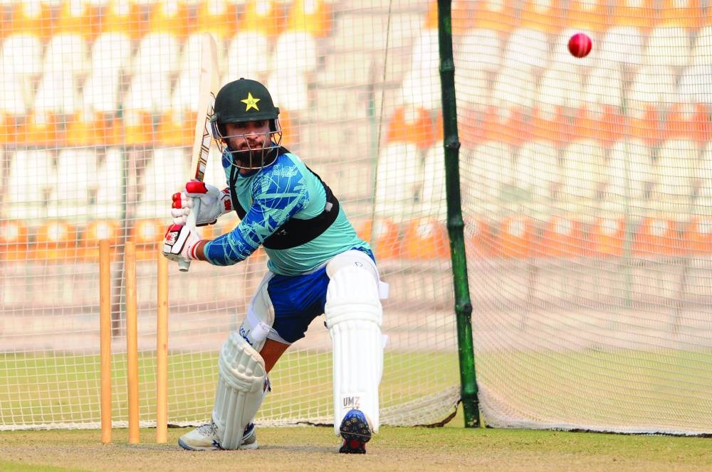 Pakistan’s Kamran Ghulam bats during a net session at the Multan Cricket Stadium on Wednesday.