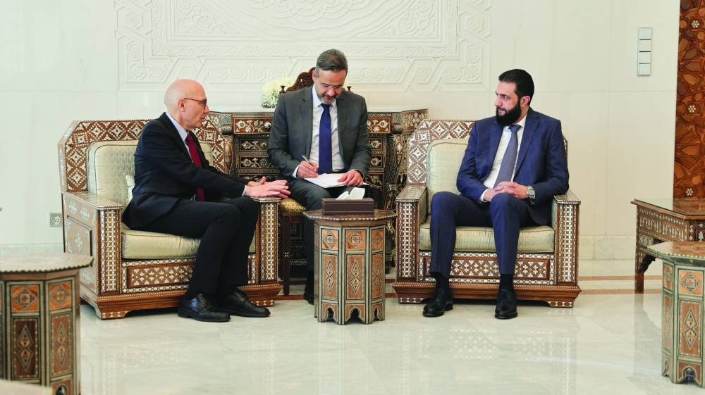
UN High Commissioner for Human Rights Volker Turk meets with Syria’s de facto leader Ahmed al-Sharaa, in Damascus, yesterday. 