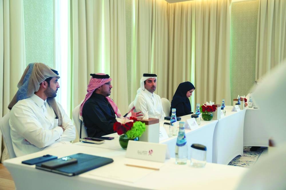 Sheikh Jassim bin Mansour bin Jabor al-Thani, director of the Government Communications Office and chairman of the Web Summit Permanent Organising Committee, speaking during the Web Summit Permanent Organising Committee meeting.