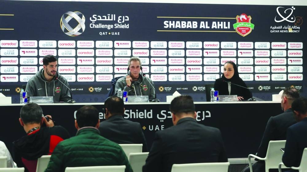 Shabab Al Ahli’s coach Paulo Sousa addressing the media on Wednesday, on the eve of their Challenge Shield of the Qatar-UAE Super Cup match.