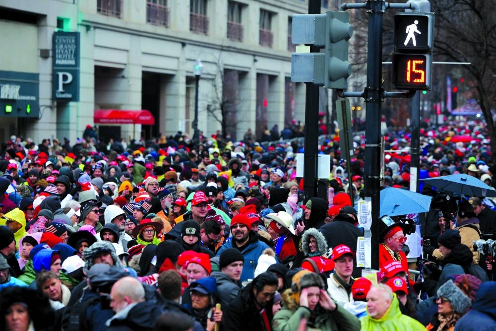 Supporters of Trump gather outside Capital One Arena for a rally in Washington. (Reuters)