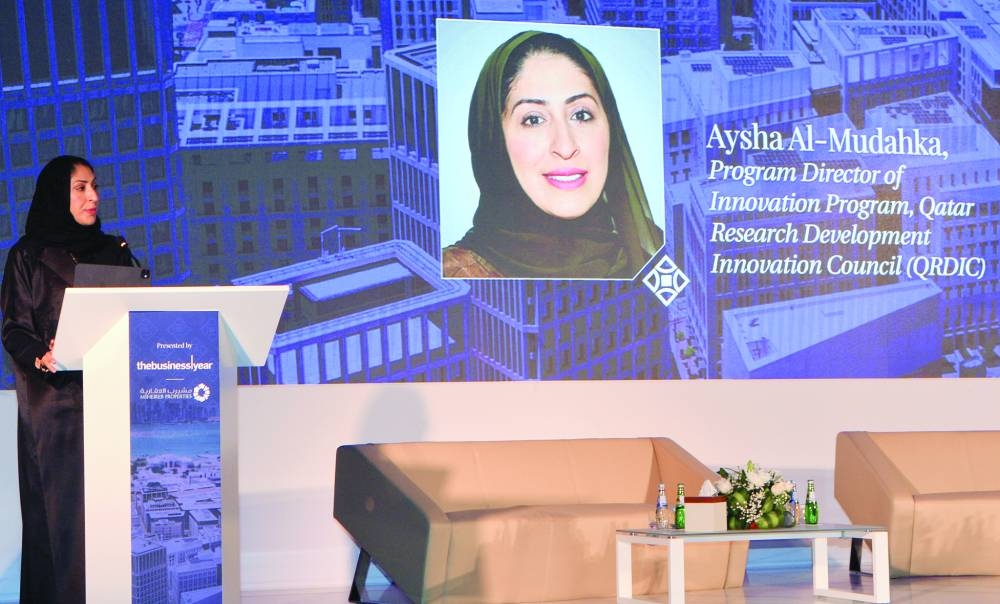 Aysha al-Mudahka, programme director of Innovation Programme at QRDI Council, delivering her remarks at the conference. PICTURE: Shaji Kayamkulam