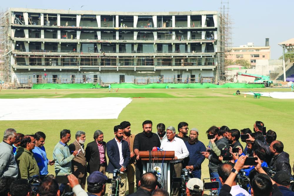
Arshad Khan, manager of National Bank Stadium, addresses media persons in Karachi. (AFP) 