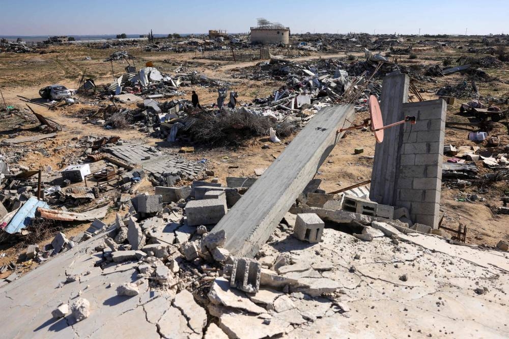 This view shows the rubble of a collapsed building in al-Shoka, east of Rafah in the southern Gaza Strip on Tuesday. AFP
