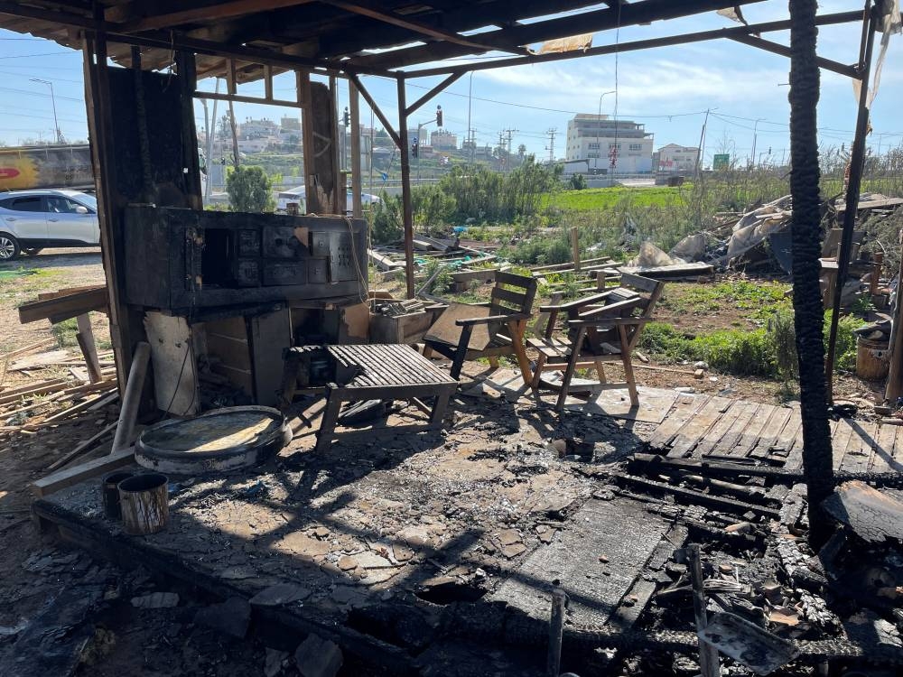 A burned Palestinian property is seen after an Israeli settlers' attack near Qalqilya in the Israeli-occupied West Bank, on Tuesday. REUTERS