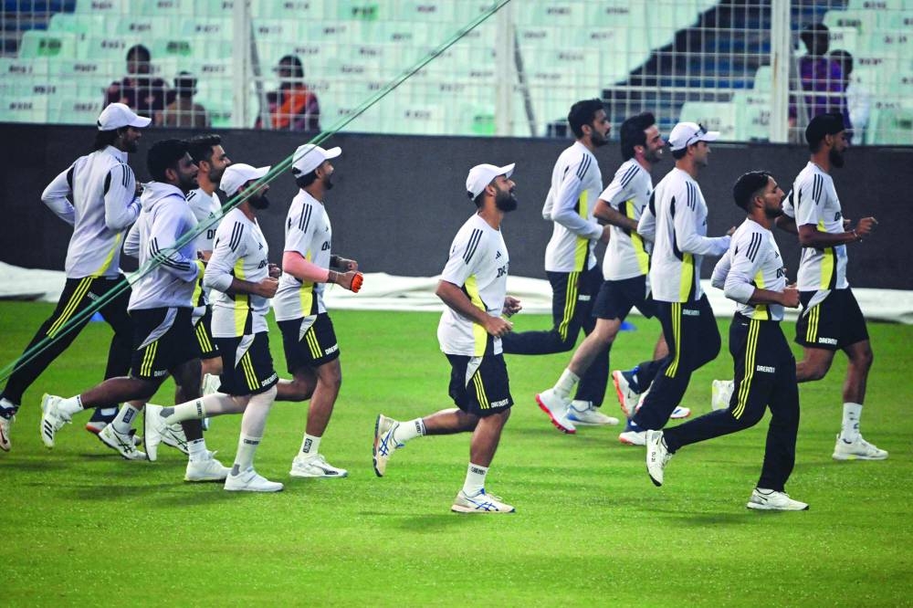 India’s players attend a practice session ahead of their first Twenty20 international match against England at the Eden Gardens in Kolkata on Tuesday. (AFP)