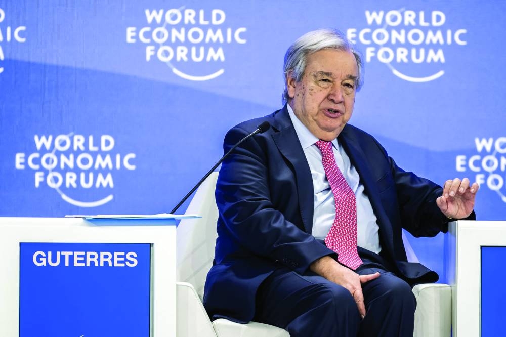 UN Secretary-General Antonio Guterres at the World Economic Forum (WEF) annual meeting in Davos  on Wednesday 