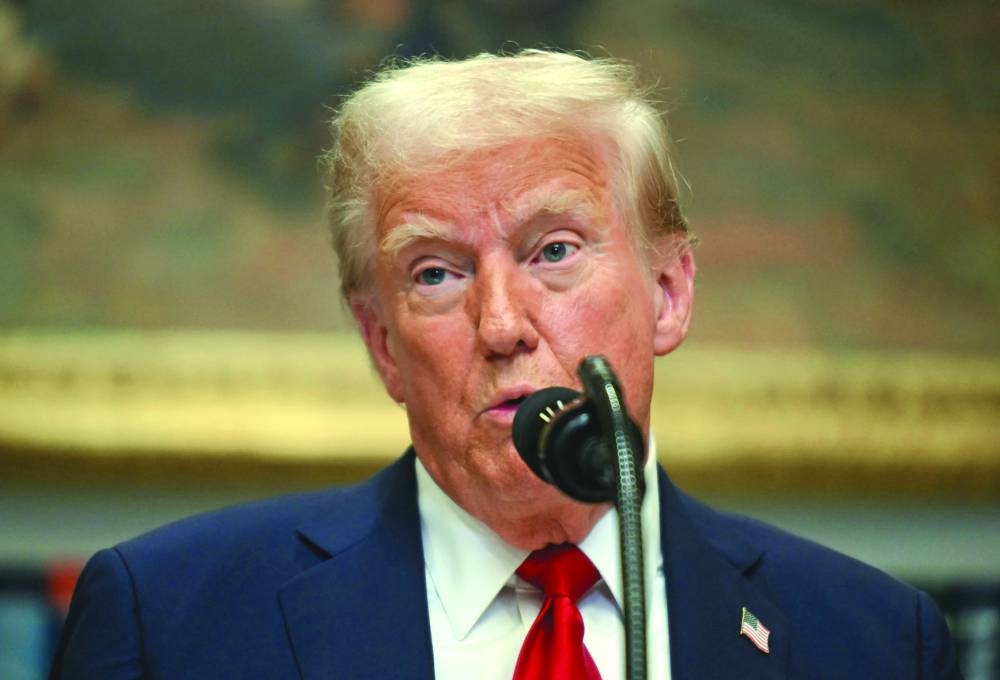 
US President Donald Trump speaks in the Roosevelt Room at the White House in Washington, DC on Tuesday. (AFP) 