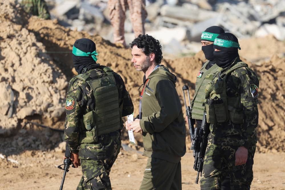 Ofer Kalderon is released by Palestinian Hamas in Khan Younis in the southern Gaza Strip, Saturday. REUTERS