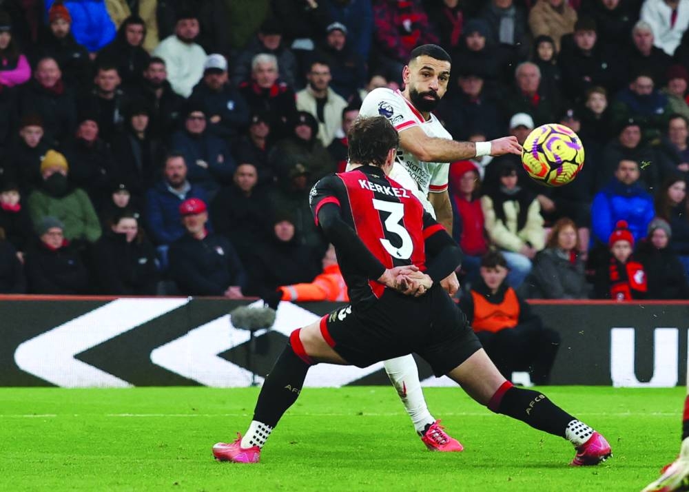 
Liverpool’s Mohamed Salah scores against Bournemouth during their Premier League match at the Vitality Stadium in Bournemouth, Britain. (Reuters) 
