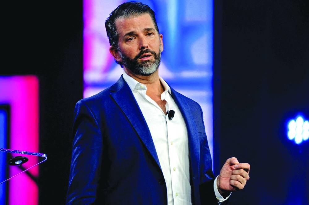 FILE PHOTO: Donald Trump Jr. speaks during the AmericaFest 2024 conference sponsored by conservative group Turning Point in Phoenix, Arizona, U.S. December 19, 2024.  REUTERS/Cheney Orr//File Photo