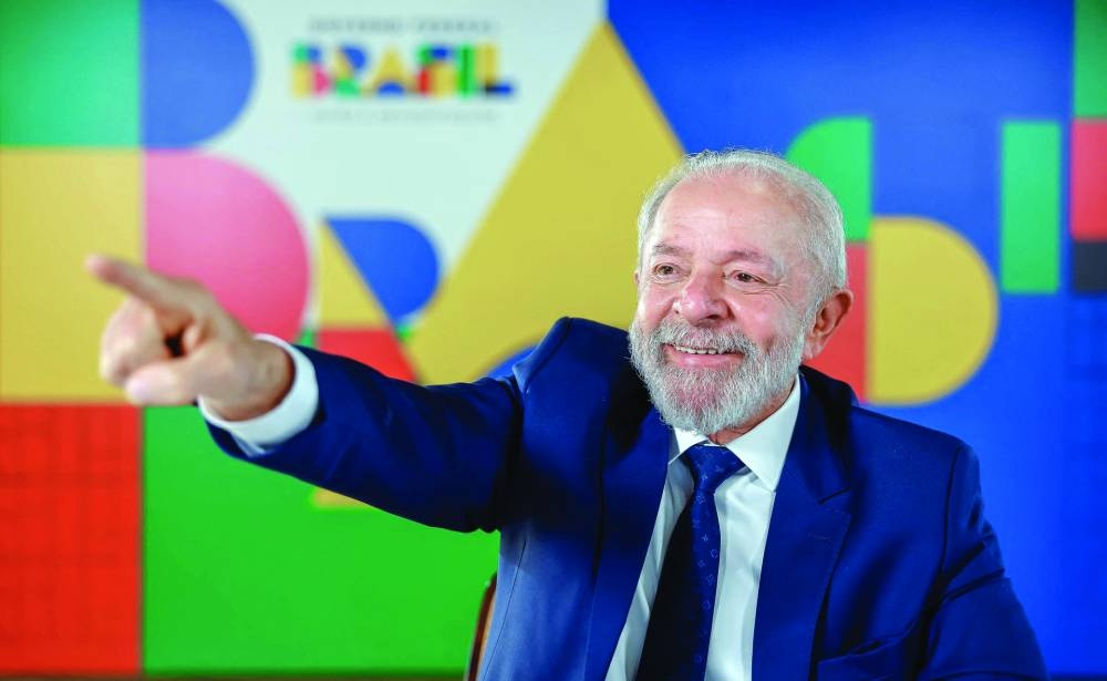 Brazilian President Luiz Inacio Lula da Silva gesturing during interviews with Brazilian radio stations in Brasilia on Wednesday. Lula da Silva called US President Donald Trump's proposal to seize the Gaza Strip "incomprehensible" and said the job was up to the Palestinians. 