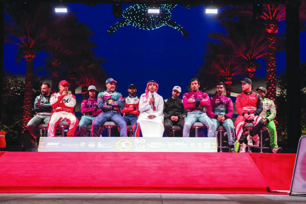 
Amro al-Hamed, Executive Director of the Qatar Motor and Motorcycle Federation (QMMF), speaks at the pre-event press conference with the 10 leading drivers. 