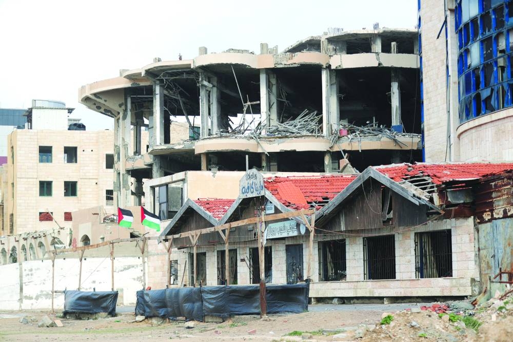 A beachfront cafe and restaurant stands damaged, amid a ceasefire between Israel and Hamas, after a proposal by US President Donald Trump for the US to take over Gaza and displace its residents, in Gaza City, yesterday.