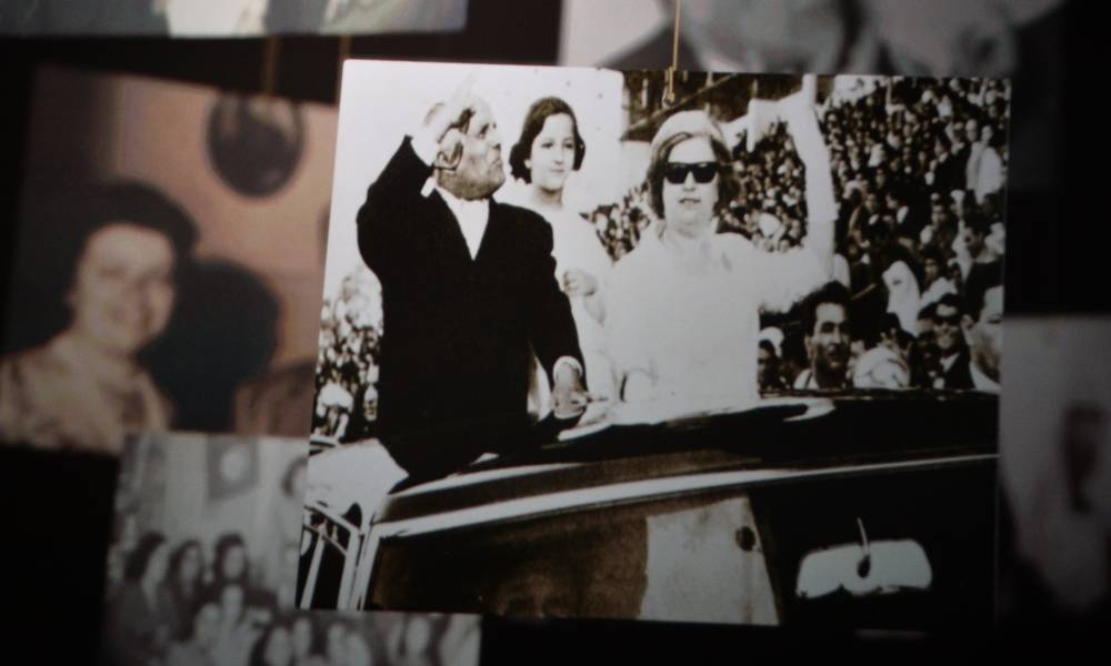 Screen shot from the documentary showing Bourguiba, his wife Wassila and adoptive daughter Hajer in a public procession