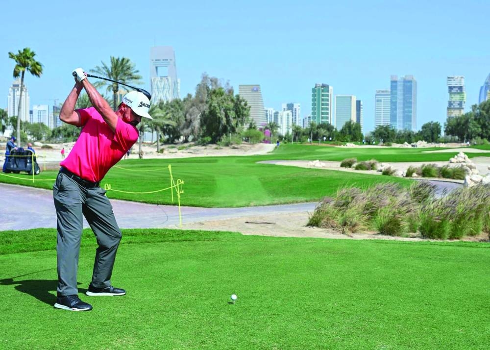 England’s Brandon Robinson-Thompson tees off at the Doha Golf Club on Saturday. PICTURE: Noushad Thekkayil