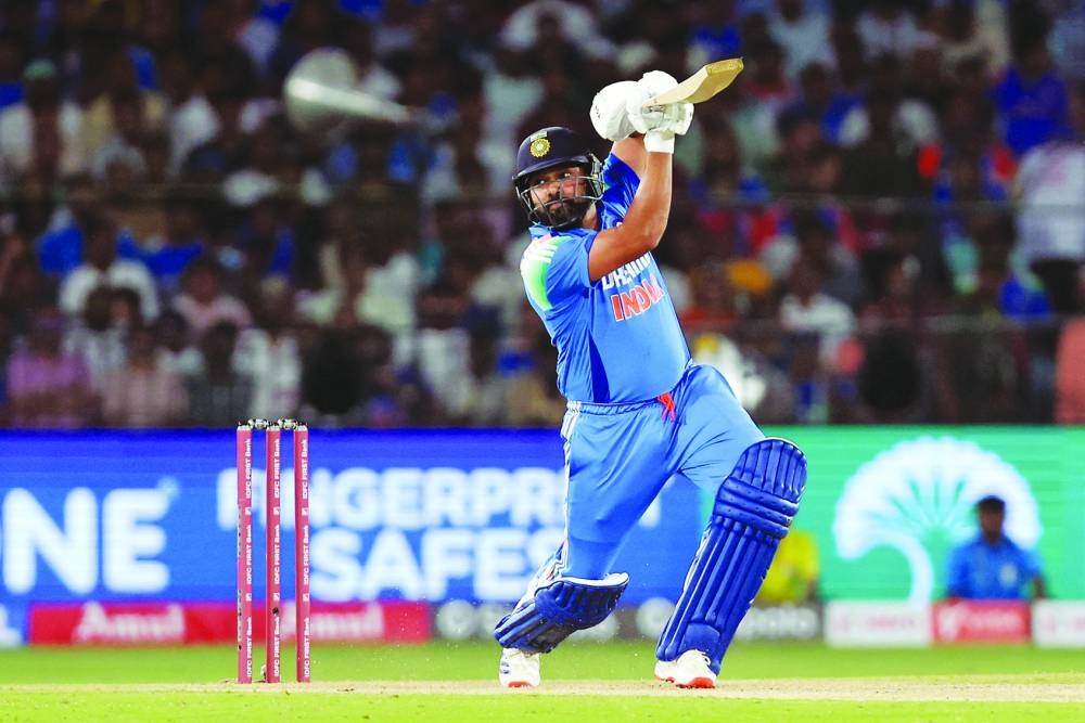 India’s Rohit Sharma in action during the Second One Day International against England at Barabati Stadium in Cuttack yesterday. (Reuters)