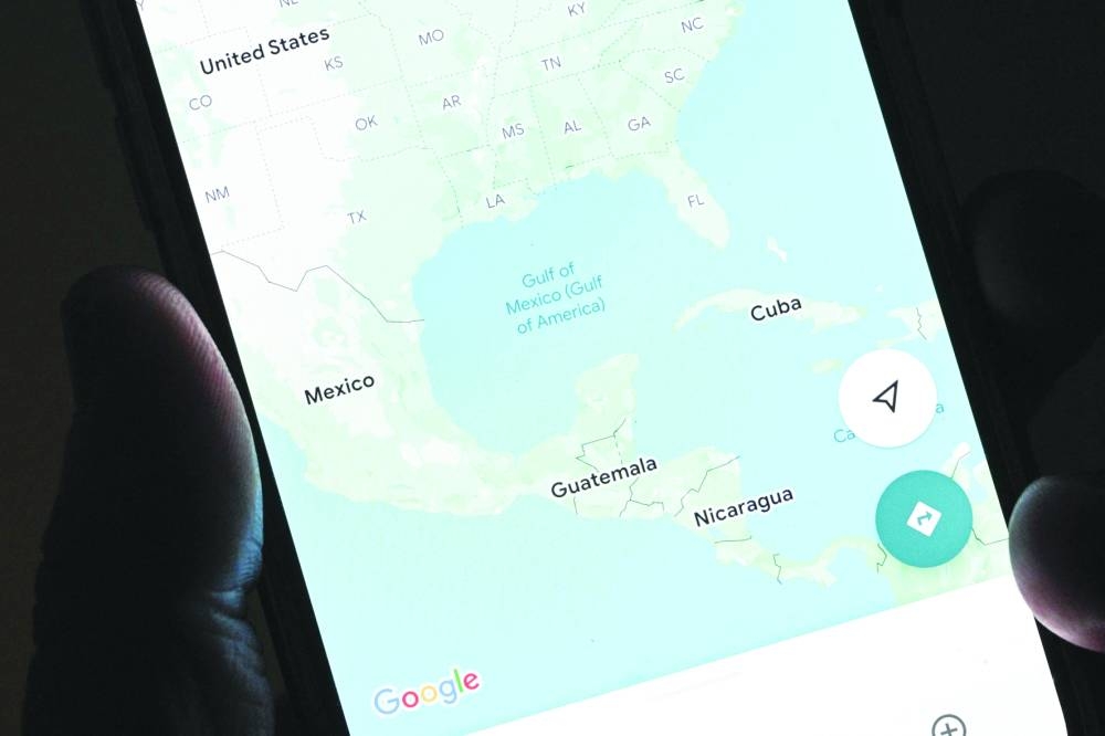 This photo illustration shows the 'Gulf of Mexico' and 'Gulf of America' displayed on the Google Maps application on a smartphone. – AFP