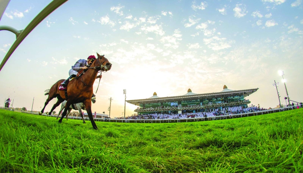 Jockey Christophe Soumillon guides Al Shaqab Racing’s Al Ghadeer to HH The Amir Sword victory on the final day of HH the Amir Sword Festival 2024 at the Al Rayyan Racecourse Wednesday. PICTURES: Juhaim