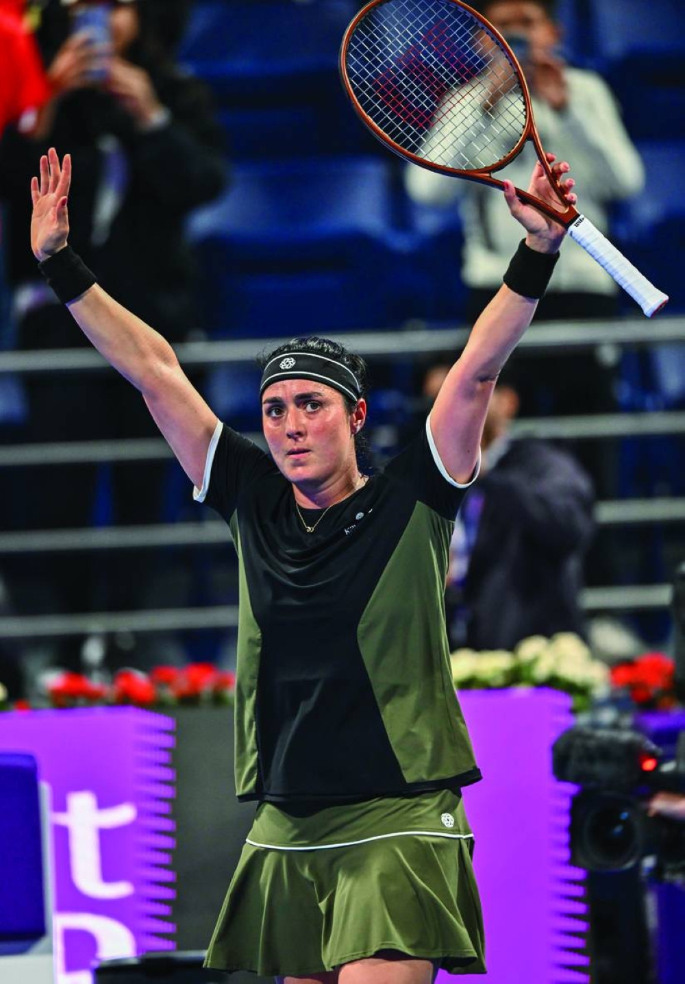 Ons Jabeur of Tunisia celebrates her win over Sofia Kenin of the United States. Picture: Noushad Thekkayil