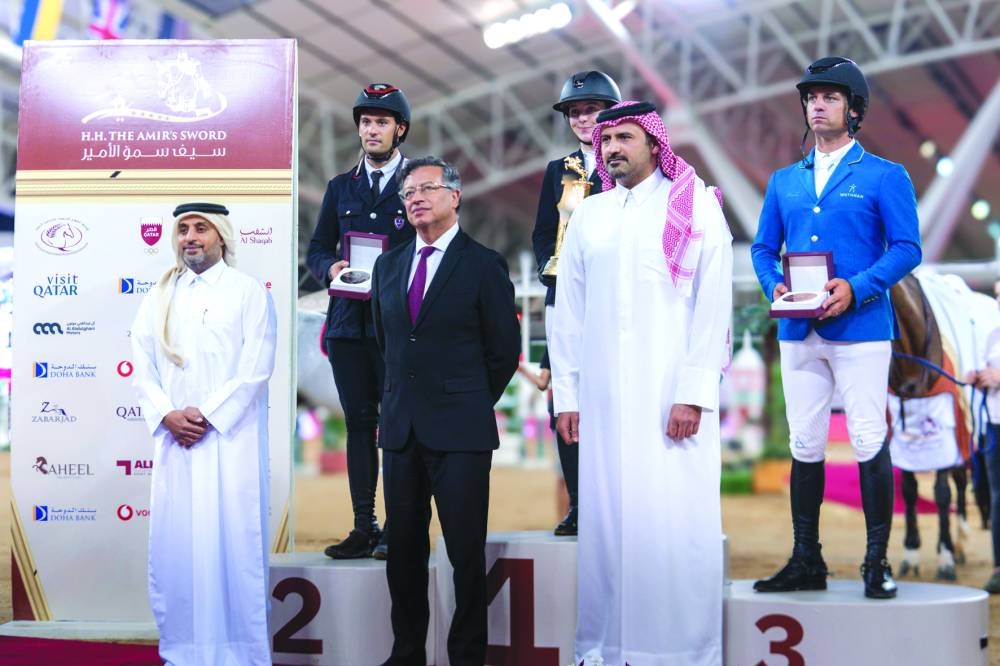 President of Colombia Gustavo Petro presented the trophies to the podium winners of the CSI5* 1.45m class at the HH The Amir’s Sword International Equestrian Festival at Al Shaqab on Thursday. The event was won by Millie Allen, with Roberto Previtali and Duarte Seabra finishing second and third respectively.