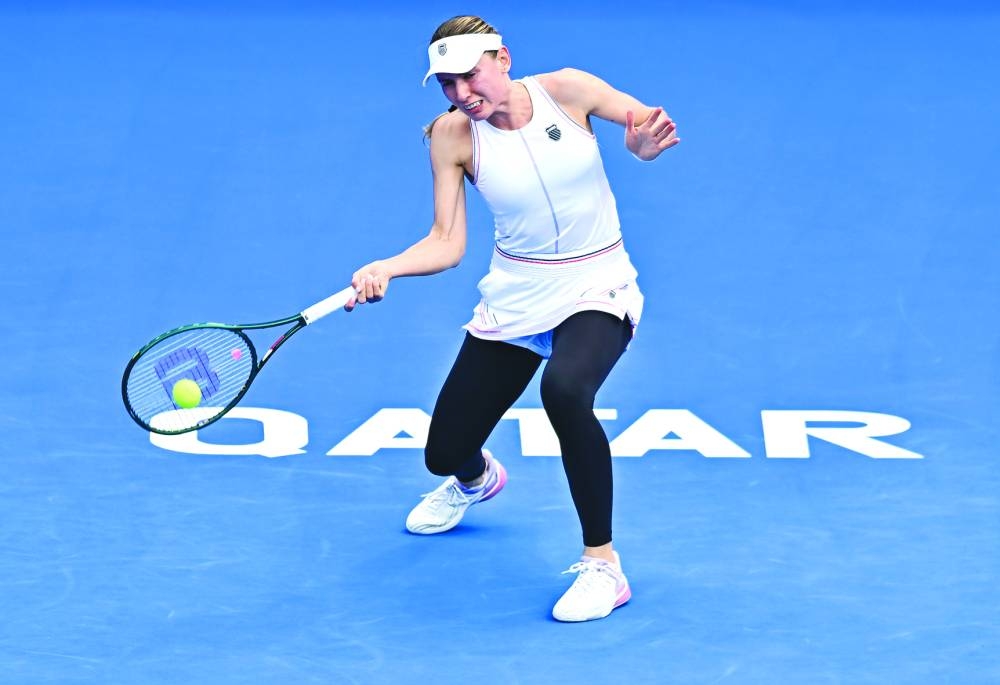 Ekaterina Alexandrova of Russia hits a return against Jessica Pegula of the United States on Thursday. Picture: Noushad Thekkayil