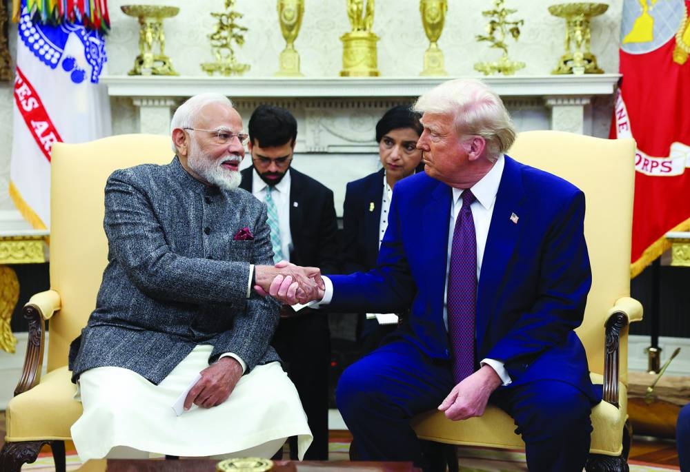 US President Donald Trump and Indian Prime Minister Narendra Modi shake hands, at the White House in Washington, D.C., US.