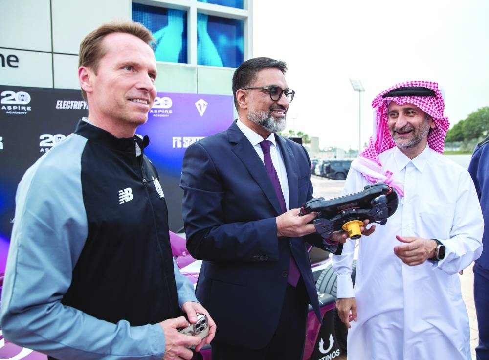 
Aspire Academy’s Chief Corporate Services Officer Ali Sultan Fakhroo, Director of Sports Markus Egger with FG Series co-founder Dilbagh Gill. 