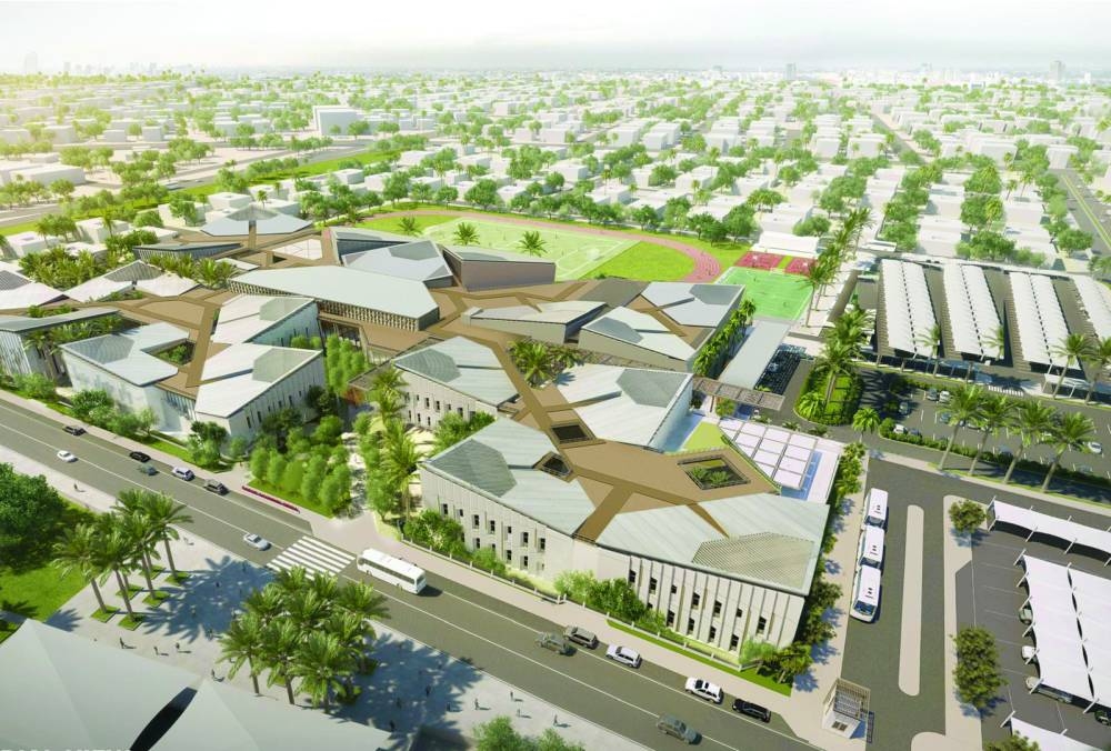 A digitally generated aerial view of the Sidra Academy