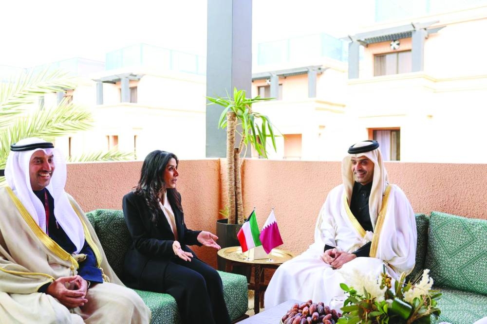 HE the Minister of Transport Sheikh Mohammed bin Abdulla bin Mohammed al-Thani with Minister of Public Works of Kuwait Dr Noura Muhammad Khaled al-Mashaan.