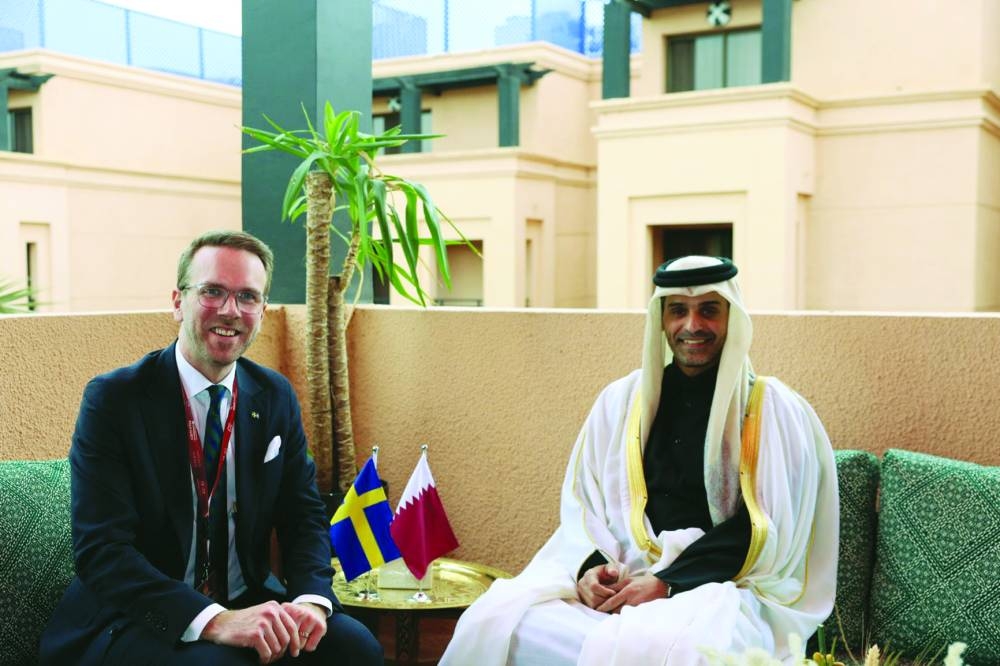 HE the Minister of Transport Sheikh Mohammed bin Abdulla bin Mohammed al-Thani with Swedish Minister of Infrastructure and Housing at the Ministry of Rural Affairs and Infrastructure Andreas Carlson.