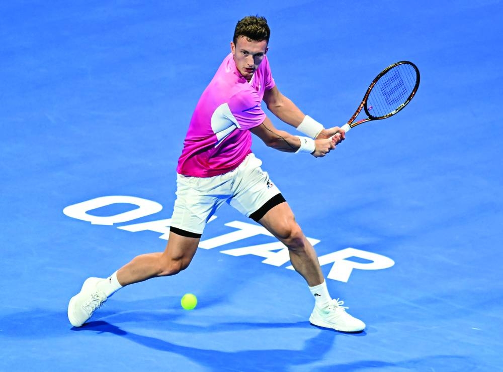 Jiri Lehecka of Czech Republic in action against Carlos Alcaraz of Spain during their quarter-final match at the Qatar ExxonMobil Open in Doha on Thursday. Pictures: Noushad Thekkayil