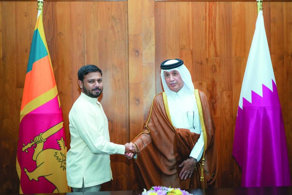HE the Minister of State for Foreign Affairs Sultan bin Saad al-Muraikhi meets with Sri Lankan Deputy Minister of Foreign Affairs, Foreign Employment, and Tourism Arun Hemachandra.