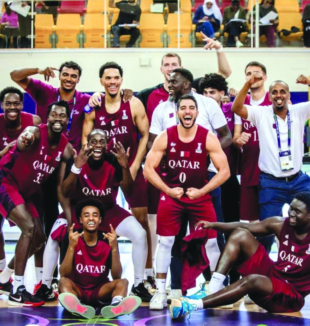 
Qatar players celebrate after qualifying for the FIBA Asia Cup 2025 in Kazakhstan. 