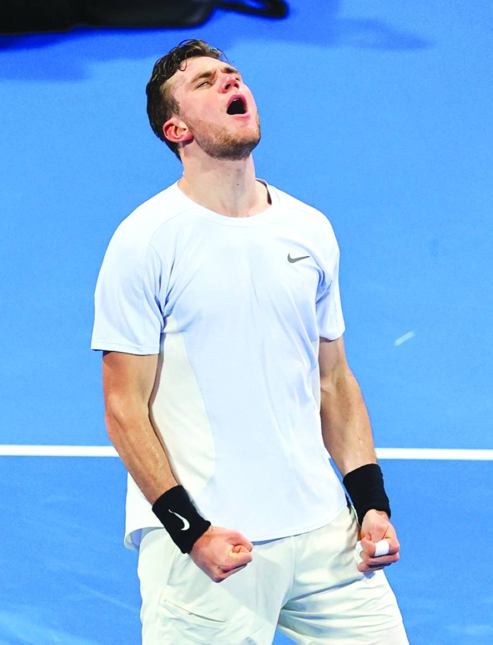Britain’s Jack Draper celebrates his win against Czech Republic’s Jiri Lehecka in Doha on Friday. (Reuters)