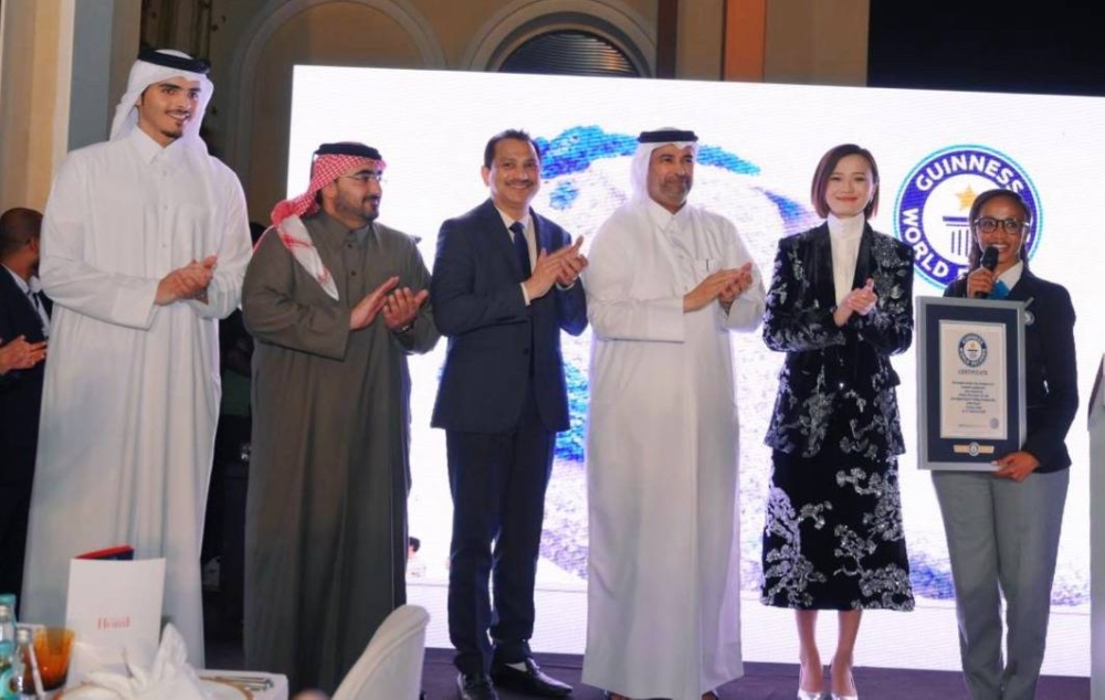 From left to right: Sheikh Abdulaziz Al Thani, Abdulla Yaaqob Alhay, Shaijan M O, Sheikh Dr. Faleh bin Nasser bin Ahmed Al Thani, Vivian Chen, and Guinness adjudicator Mbali Nkosi)