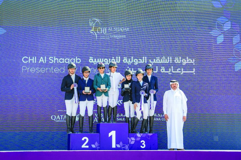 
Khalifa Joaan al-Thani won the Future Riders’ Optimum Time 100cm class. Faisal Mohammed Mubarak al-Naimi finished second place, while Moza Hamza Mohammed al-Kuwari was third. 