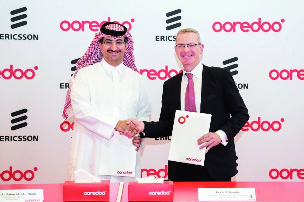 Sheikh Ali bin Jabor al-Thani, CEO of Ooredoo Qatar, and Kevin Murphy, vice-president and head of Ericsson North Middle East and Africa, during the signing ceremony held recently.