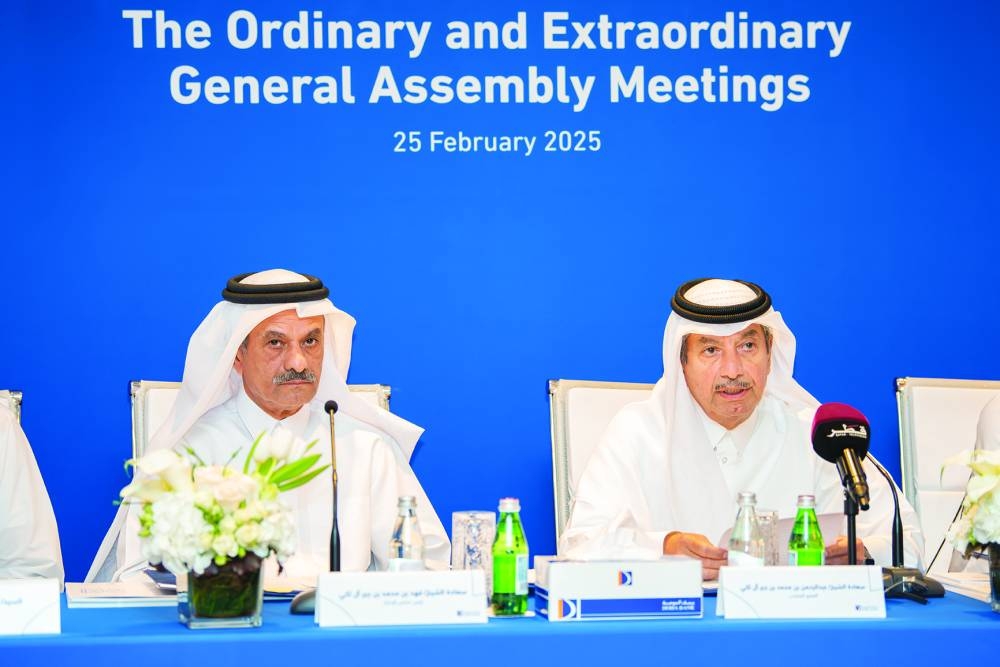 Doha Bank chairman Sheikh Fahad bin Mohammad bin Jabor al-Thani and Board of Directors at the bank's ordinary and extraordinary general assembly meetings of shareholders on Tuesday.