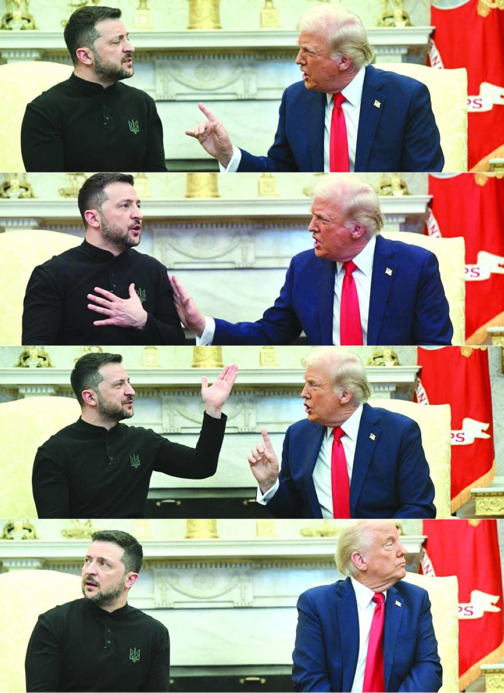 This combination of pictures shows US President Donald Trump and Ukraine’s President Volodymyr Zelensky during a stunning clash in the Oval Office of the White House in Washington, DC, on Friday. (AFP)
