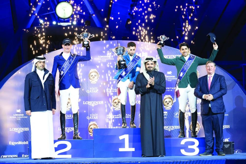 HE Sheikh Joaan bin Hamad al-Thani, President of the Qatar Olympic Committee and Chairman of Al Shaqab, crowned the winners of the Global Champions Tour Grand Prix Doha at Al Shaqab on Saturday. Hamad bin Abdulrahman al-Attiyah, President of the Asian Equestrian Federation, and Jan Tops, Founder of the Global Champions Tour were also present at the ceremony.
