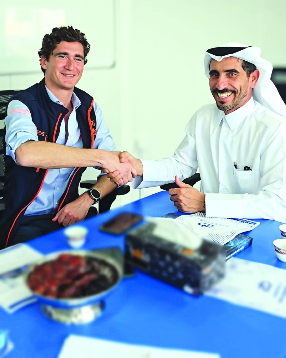 
Salah bin Ibrahim al-Mannai, Vice-President of the Doha Marine Sports Club, and Aquabike Promotion’s CEO Raimondo di San Germano.  