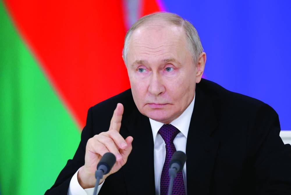 Russia's President Vladimir Putin speaks during a press conference following a meeting with his Belarusian counterpart Alexander Lukashenko in Moscow, on Thursday 