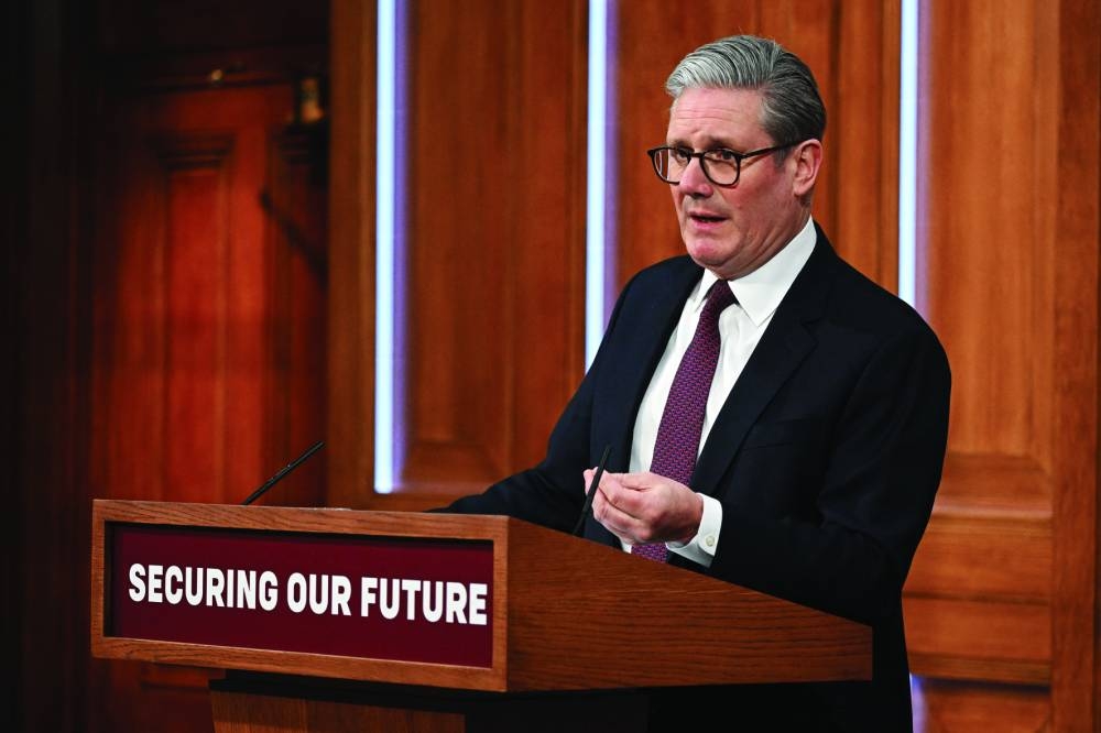 British Prime Minister Keir Starmer speaks at a press conference following a virtual summit video conference at 10 Downing Street. – Reuters