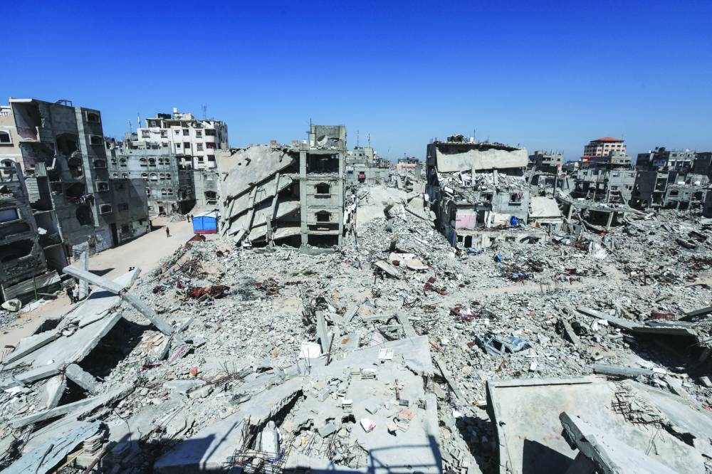 A view shows destroyed buildings in Khan Younis, in the southern Gaza Strip, on Thursday 
