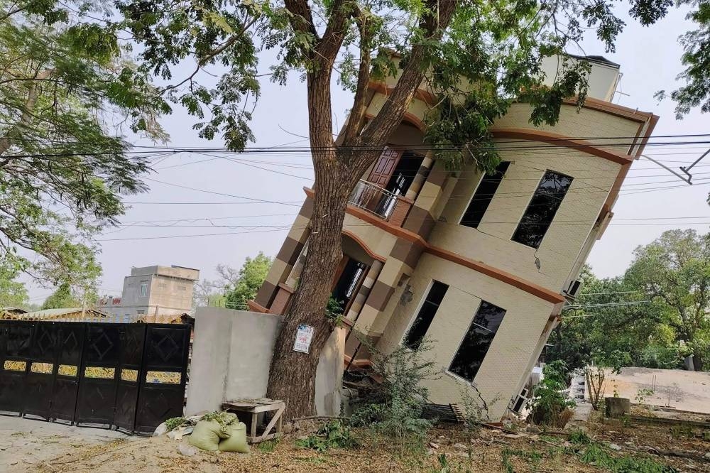 This UGC photo taken and posted by Hla Myo Aung on Facebook on Friday shows a damaged building in Sagaing, following an earthquake. AFP PHOTO / Courtesy of Facebook user Hla Myo Aung